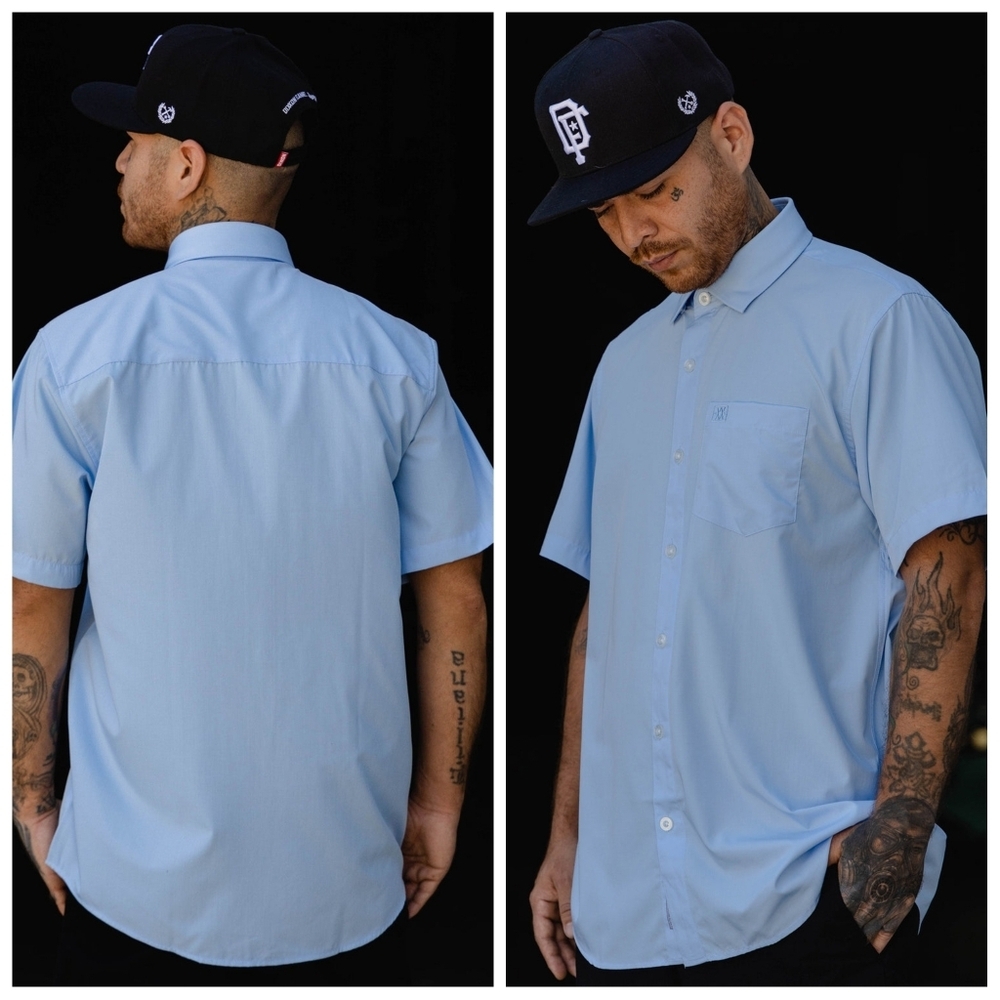Dixxon Performance‎ Bamboo D-Lux Short Sleeve Shirt Button Collar Blue Men's 4X